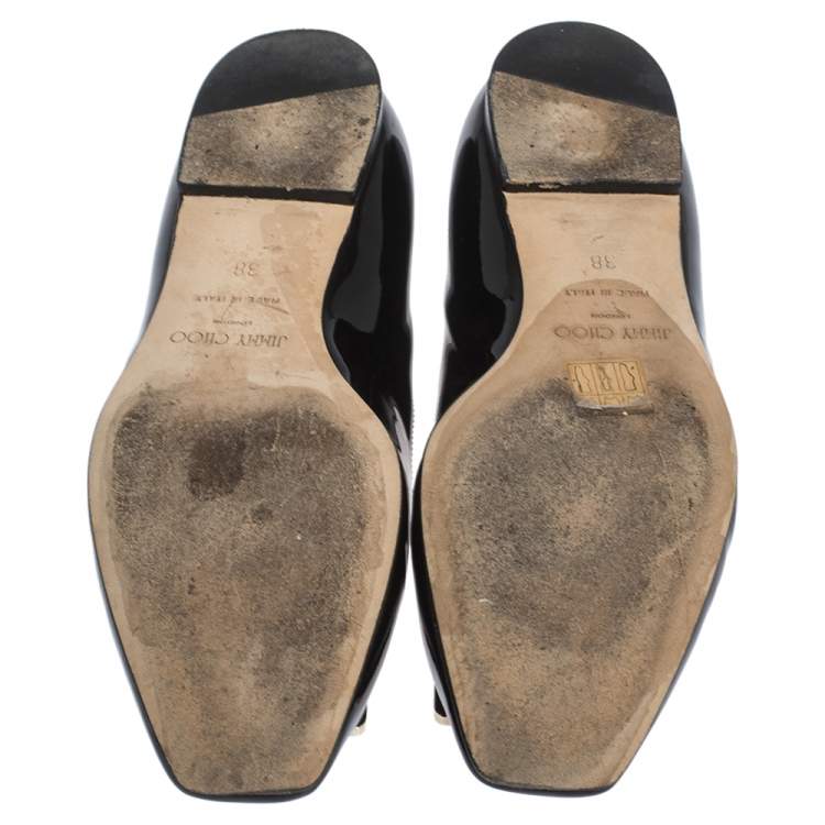 مملوكة مسبقًا Jimmy Choo Black Patent Leather Harlow Square Toe Ballet Flats Size 38