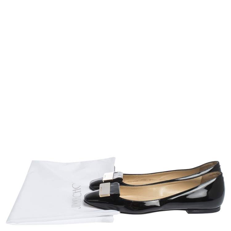 مملوكة مسبقًا Jimmy Choo Black Patent Leather Harlow Square Toe Ballet Flats Size 38