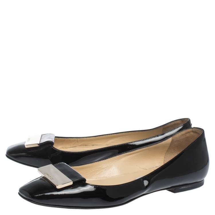 مملوكة مسبقًا Jimmy Choo Black Patent Leather Harlow Square Toe Ballet Flats Size 38