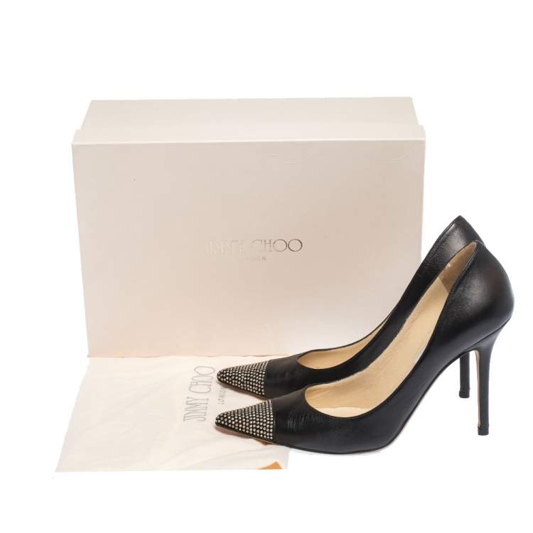 Pre Owned Jimmy Choo Black Leather And Studded Suede Amika Pointed Toe Pumps Size 38
