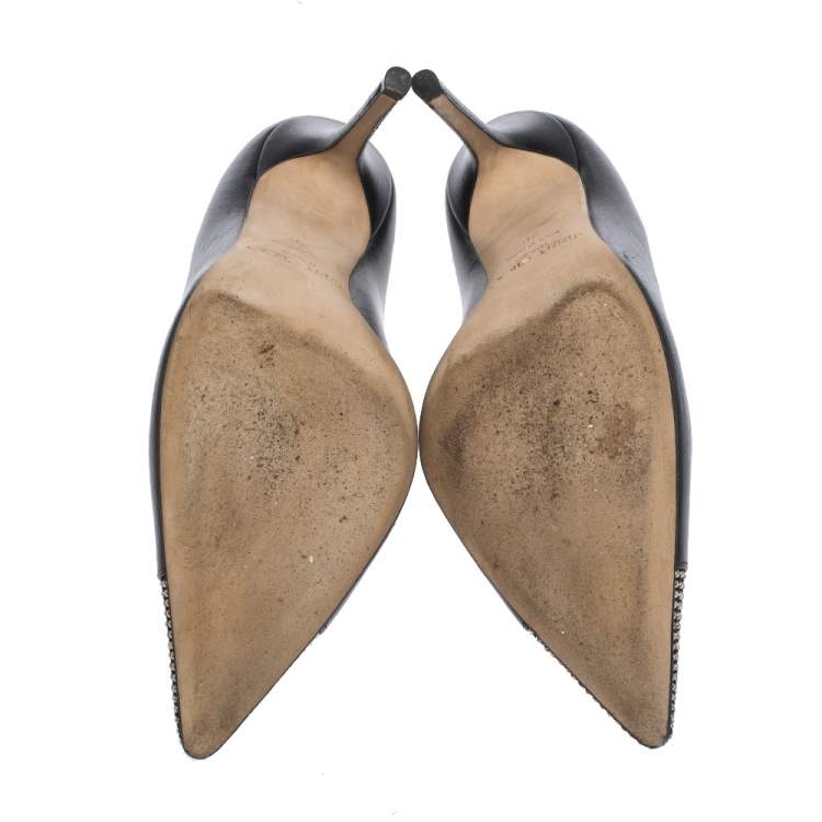 Pre Owned Jimmy Choo Black Leather And Studded Suede Amika Pointed Toe Pumps Size 38
