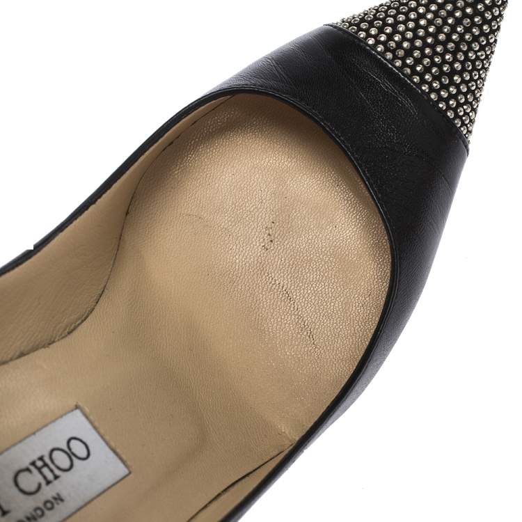 Pre Owned Jimmy Choo Black Leather And Studded Suede Amika Pointed Toe Pumps Size 38