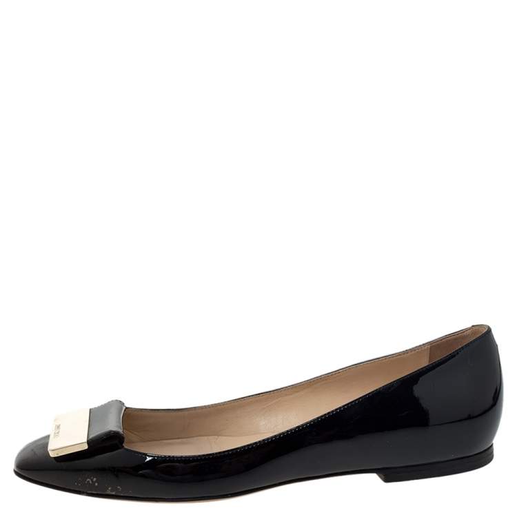 Pre Owned Jimmy Choo Black Patent Leather Ballet Flats Size 37