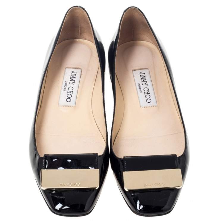 Pre Owned Jimmy Choo Black Patent Leather Ballet Flats Size 37