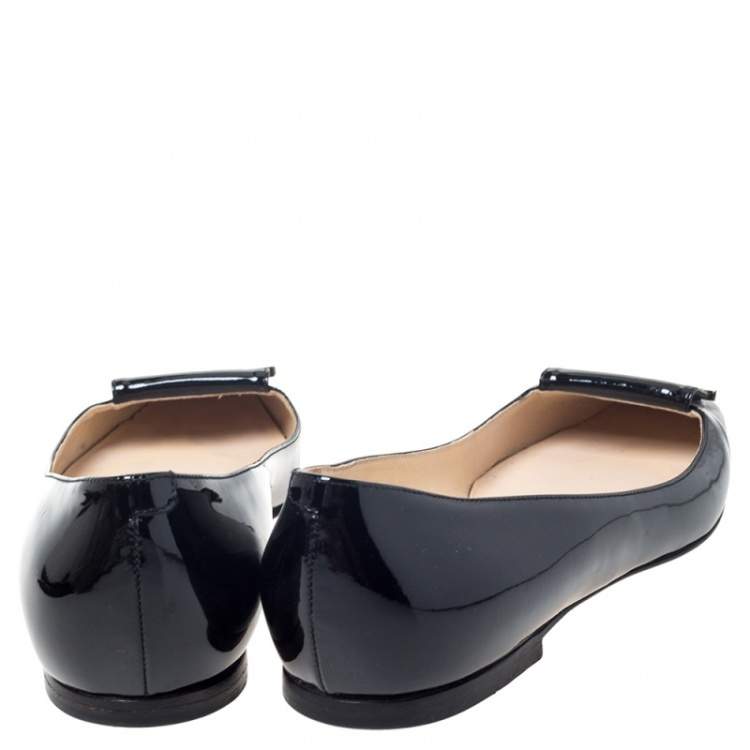 Pre Owned Jimmy Choo Black Patent Leather Ballet Flats Size 37
