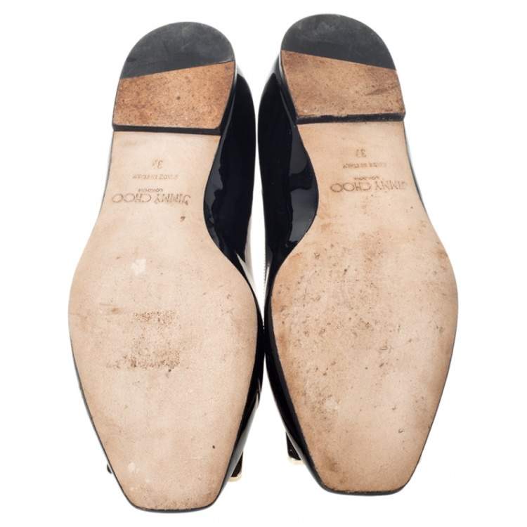 Pre Owned Jimmy Choo Black Patent Leather Ballet Flats Size 37