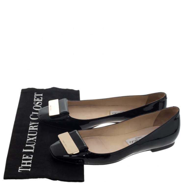 Pre Owned Jimmy Choo Black Patent Leather Ballet Flats Size 37