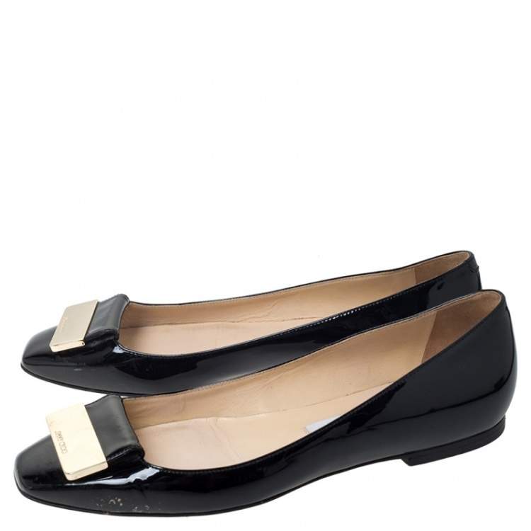 Pre Owned Jimmy Choo Black Patent Leather Ballet Flats Size 37