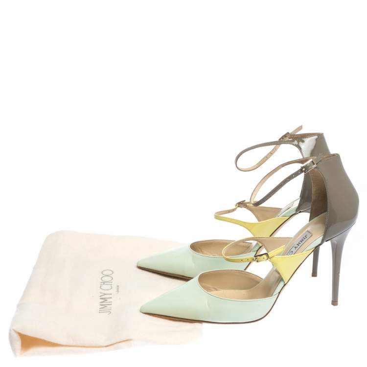 Pre Owned Jimmy Choo Tricolor Leather Multi Strap Pointed Toe Pumps Size 39