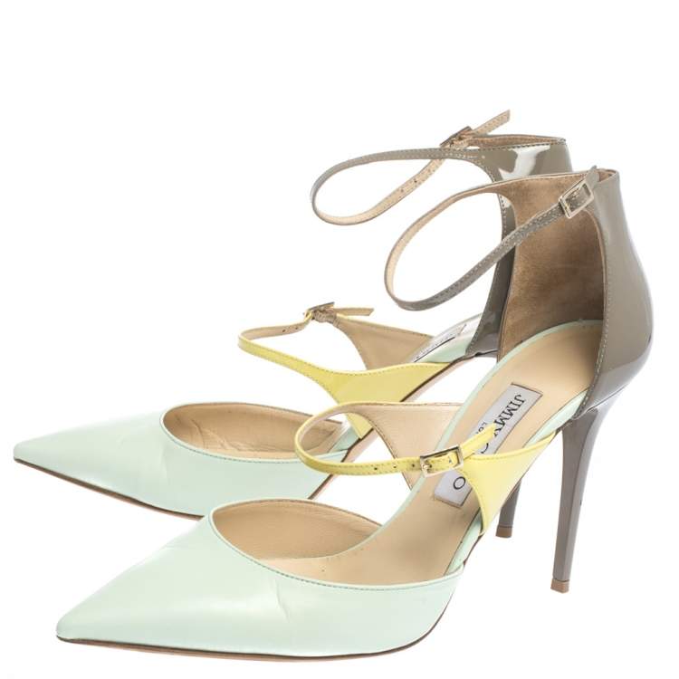 Pre Owned Jimmy Choo Tricolor Leather Multi Strap Pointed Toe Pumps Size 39