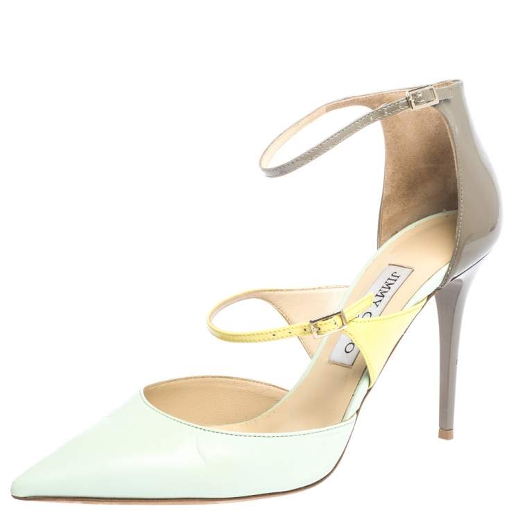 Pre Owned Jimmy Choo Tricolor Leather Multi Strap Pointed Toe Pumps Size 39