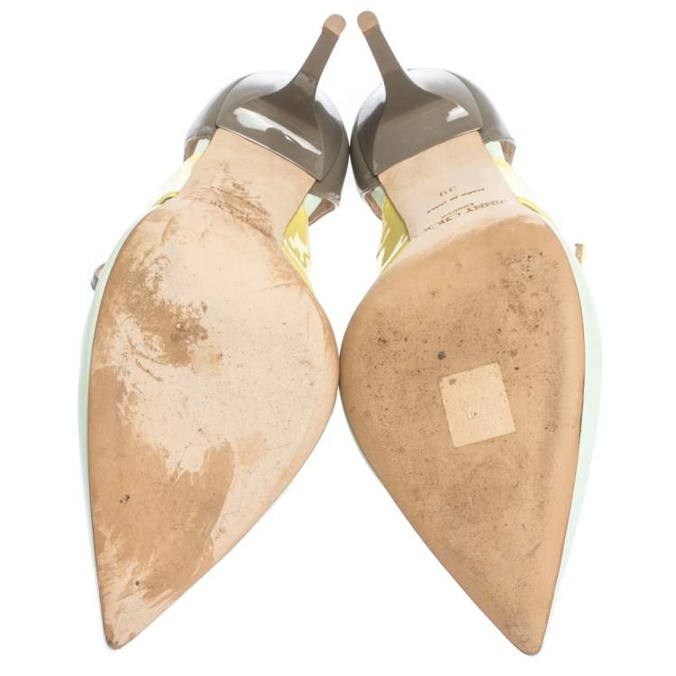 Pre Owned Jimmy Choo Tricolor Leather Multi Strap Pointed Toe Pumps Size 39