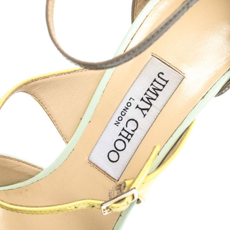 Pre Owned Jimmy Choo Tricolor Leather Multi Strap Pointed Toe Pumps Size 39