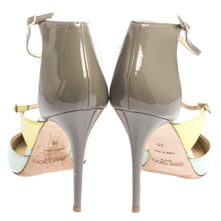 Pre Owned Jimmy Choo Tricolor Leather Multi Strap Pointed Toe Pumps Size 39