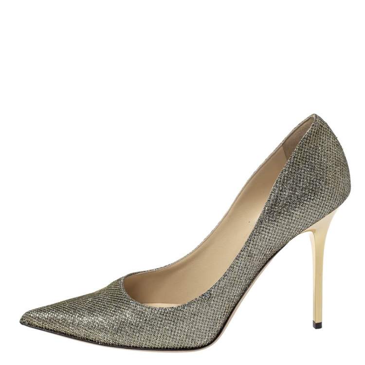 Pre Owned Jimmy Choo Metallic Gold Lamè Glitter Abel Pointed Toe Pumps Size 40