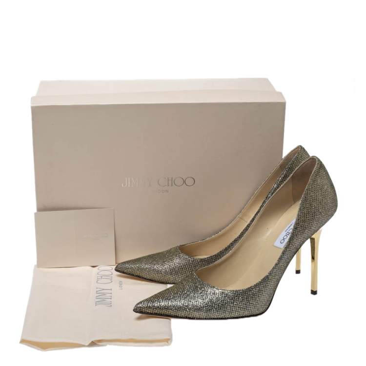 Pre Owned Jimmy Choo Metallic Gold Lamè Glitter Abel Pointed Toe Pumps Size 40