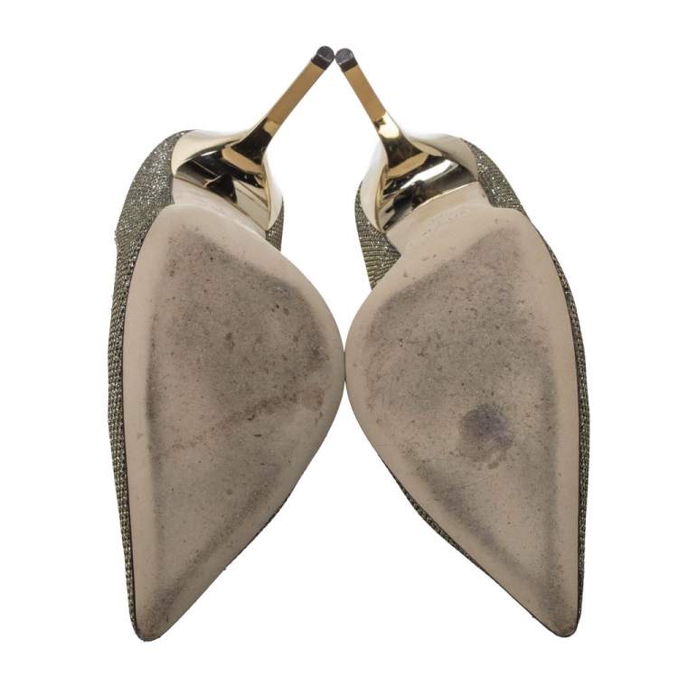 Pre Owned Jimmy Choo Metallic Gold Lamè Glitter Abel Pointed Toe Pumps Size 40