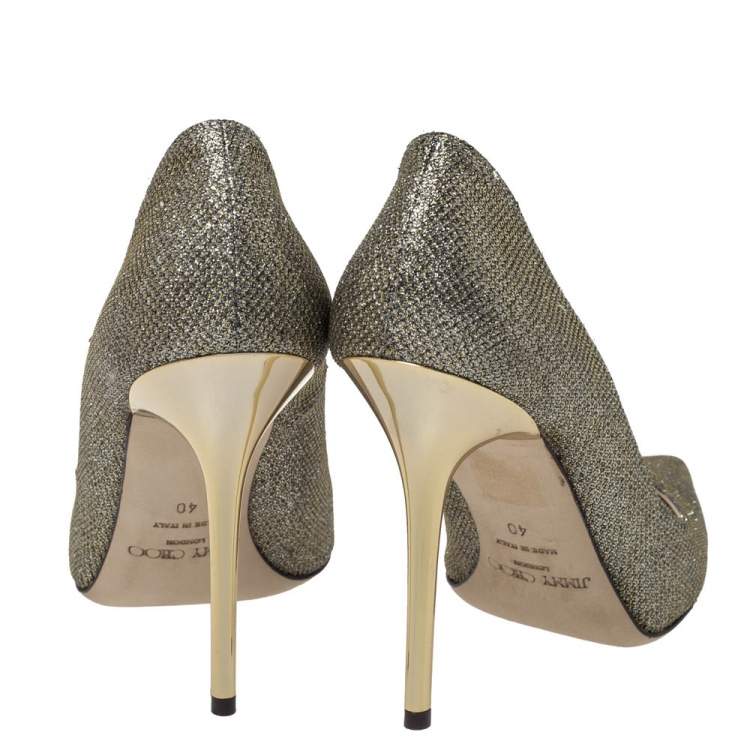 Pre Owned Jimmy Choo Metallic Gold Lamè Glitter Abel Pointed Toe Pumps Size 40