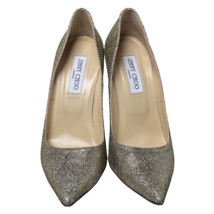 Pre Owned Jimmy Choo Metallic Gold Lamè Glitter Abel Pointed Toe Pumps Size 40