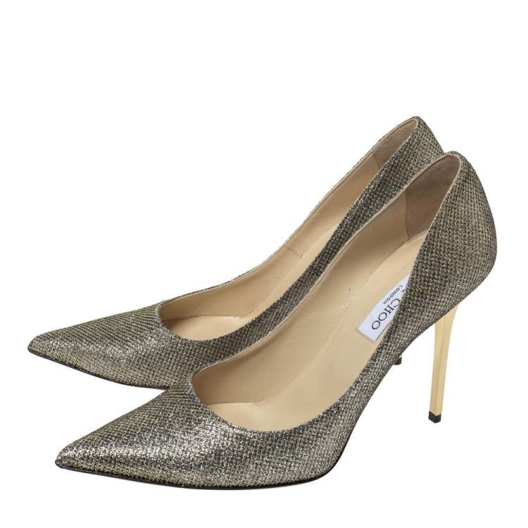 Pre Owned Jimmy Choo Metallic Gold Lamè Glitter Abel Pointed Toe Pumps Size 40