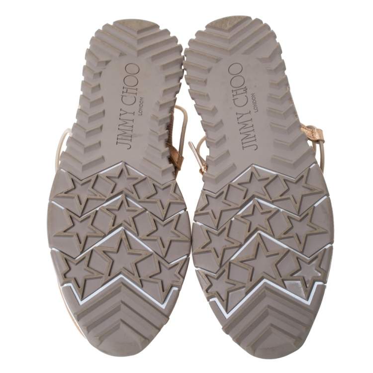 Pre Owned Jimmy Choo Metallic Beige Mesh And Leather Trims Andrea Mesh Slip-On Sneakers Size 35