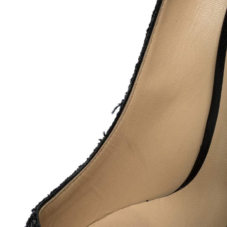 Pre Owned Jimmy Choo Black Coarse Glitter Romy Pointed Toe Pumps Size 38.5