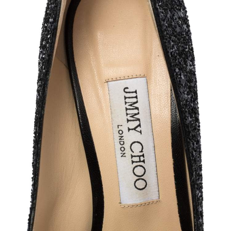 Pre Owned Jimmy Choo Black Coarse Glitter Romy Pointed Toe Pumps Size 38.5