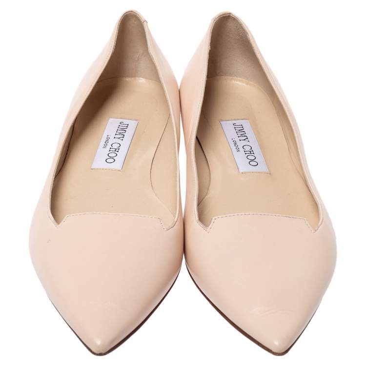 Pre Owned Jimmy Choo Beige Leather Attila Ballet Flats Size 37.5