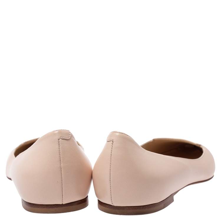 Pre Owned Jimmy Choo Beige Leather Attila Ballet Flats Size 37.5