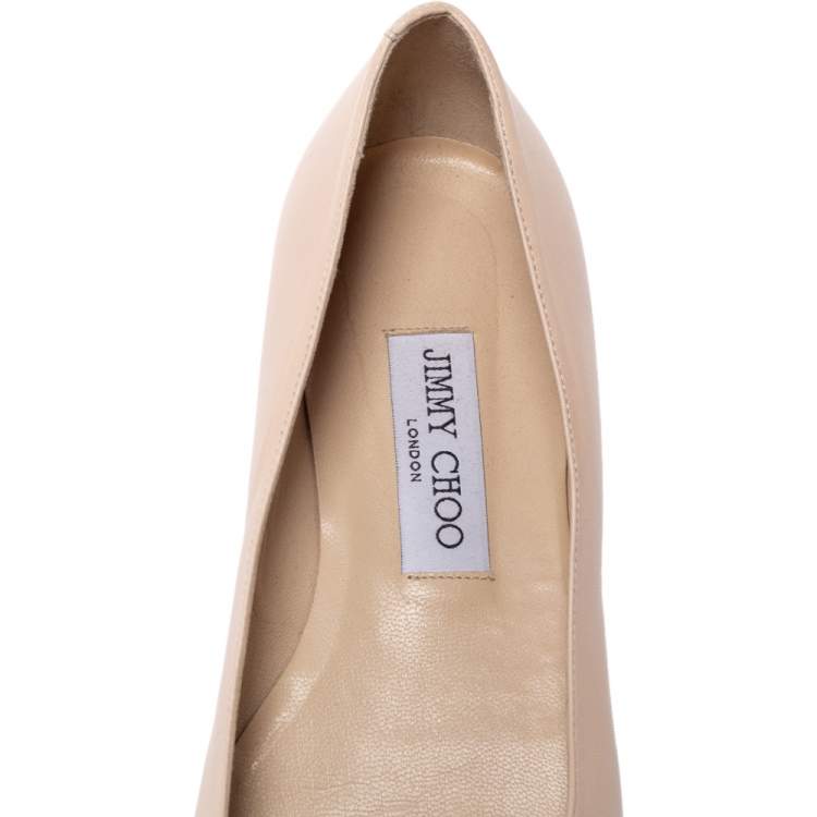 Pre Owned Jimmy Choo Beige Leather Attila Ballet Flats Size 37.5