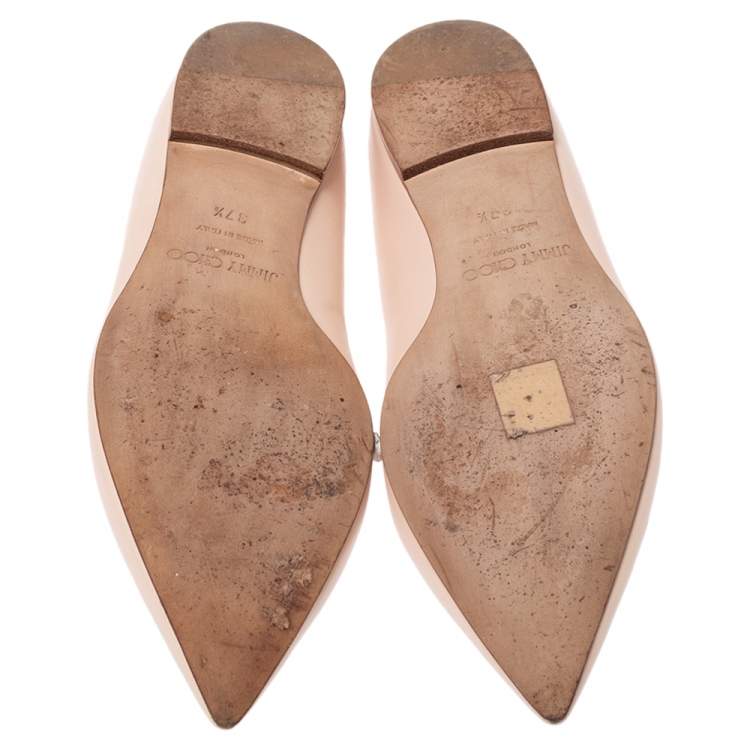 Pre Owned Jimmy Choo Beige Leather Attila Ballet Flats Size 37.5