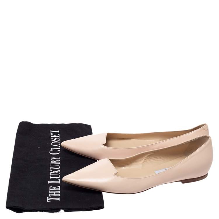 Pre Owned Jimmy Choo Beige Leather Attila Ballet Flats Size 37.5