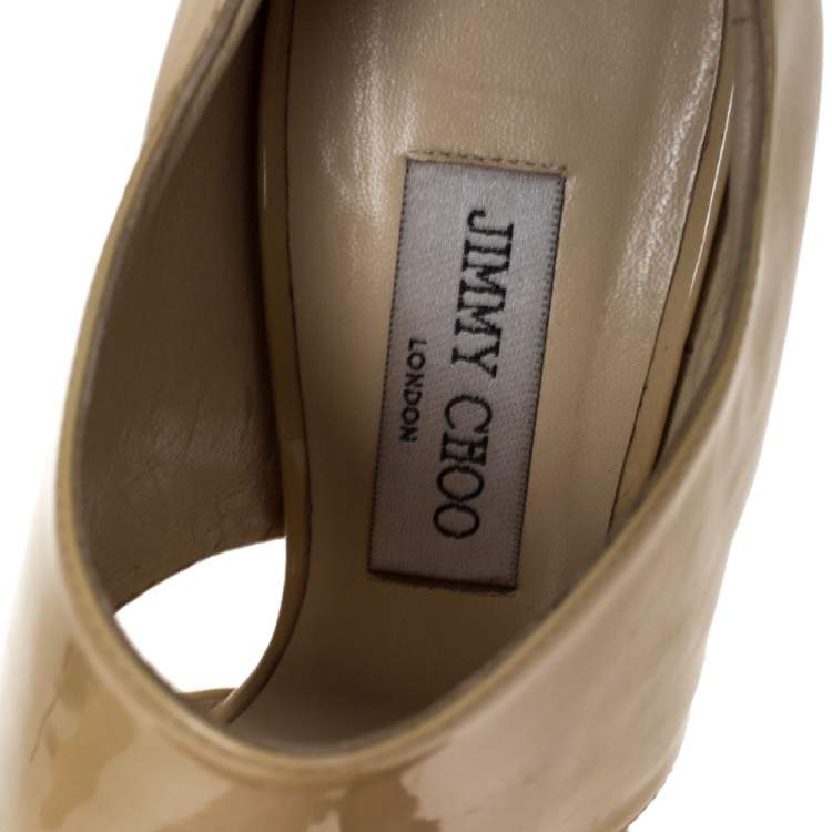 Pre Owned Jimmy Choo Beige Patent Leather ‘Private’ Sandals Size 40