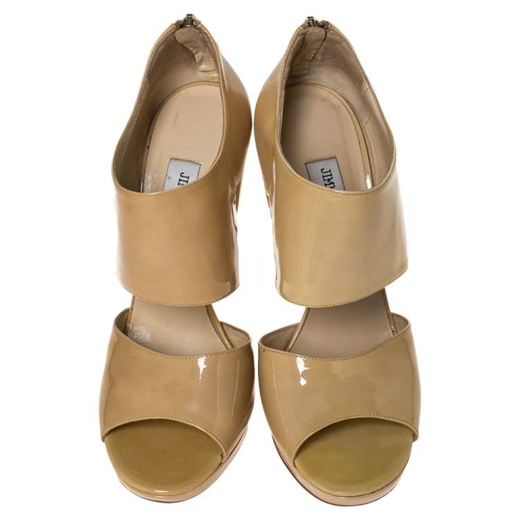 Pre Owned Jimmy Choo Beige Patent Leather ‘Private’ Sandals Size 40