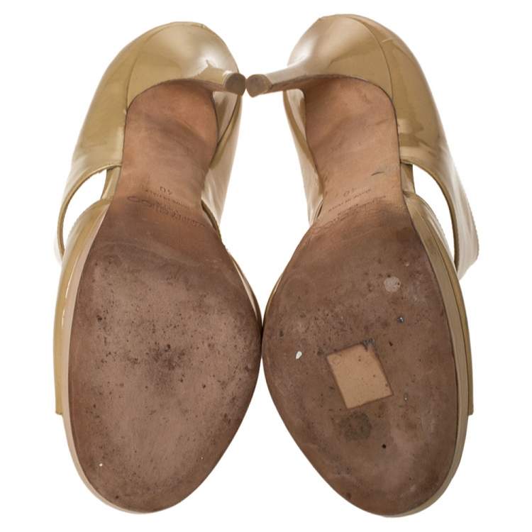 Pre Owned Jimmy Choo Beige Patent Leather ‘Private’ Sandals Size 40