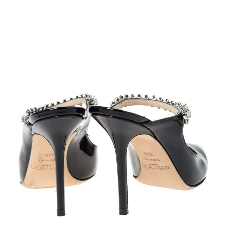 Pre Owned Jimmy Choo Black Patent Leather Crystal Embellished Bing Mule Sandals Size 35.5