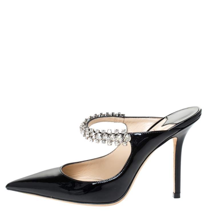 Pre Owned Jimmy Choo Black Patent Leather Crystal Embellished Bing Mule Sandals Size 35.5