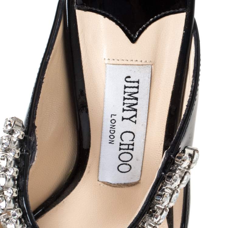 Pre Owned Jimmy Choo Black Patent Leather Crystal Embellished Bing Mule Sandals Size 35.5