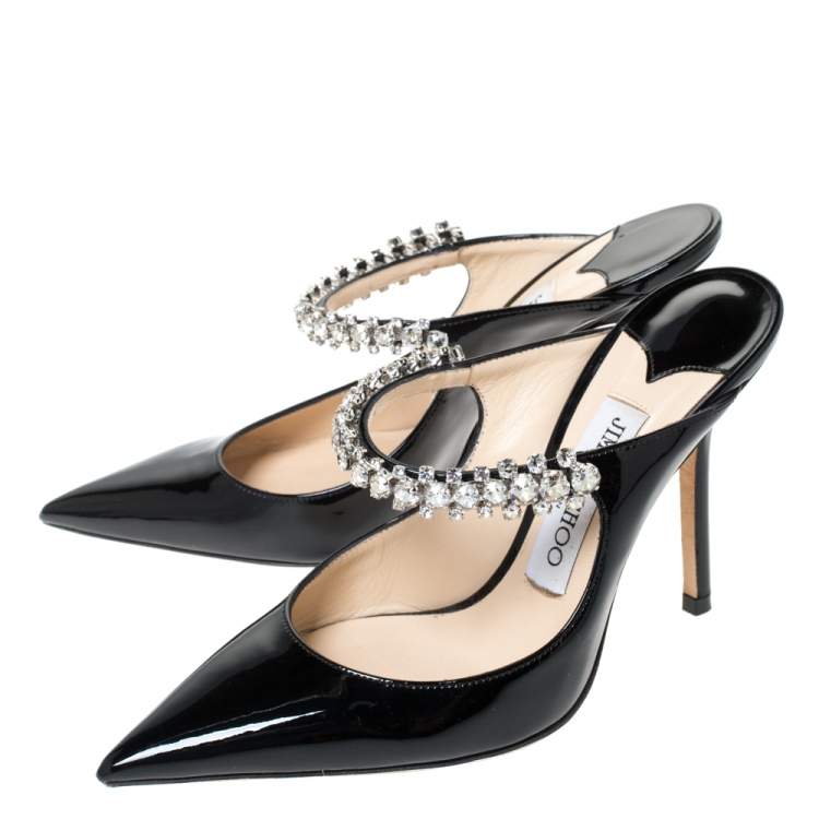 Pre Owned Jimmy Choo Black Patent Leather Crystal Embellished Bing Mule Sandals Size 35.5
