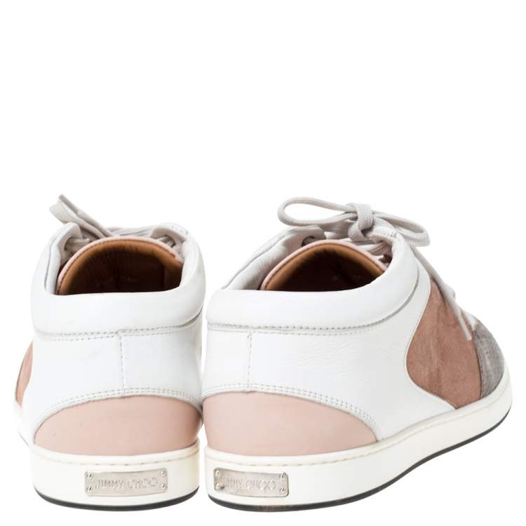 Pre Owned Jimmy Choo Tricolor Suede Leather And Python Trim Miami Low Top Sneakers Size 40.5