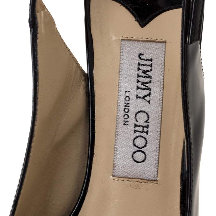 Pre Owned Jimmy Choo Black Patent Nova Peep Toe Platform Slingback Sandals Size 38