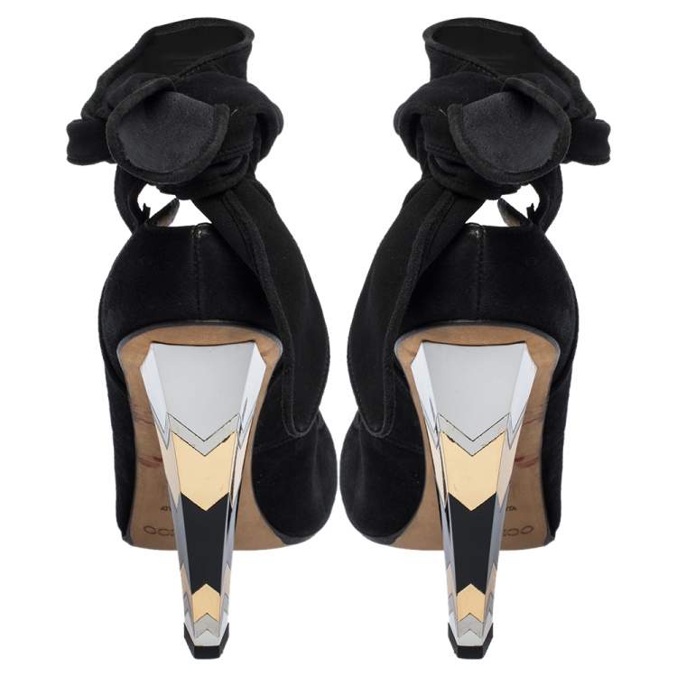 Pre Owned Jimmy Choo Black Suede Ankle Wrap Round Toe Pumps Size 39.5