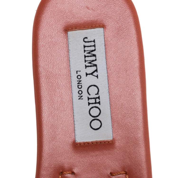 Pre Owned Jimmy Choo Dark Orange Croc Embossed Leather Nanda Flat Slides Size 38