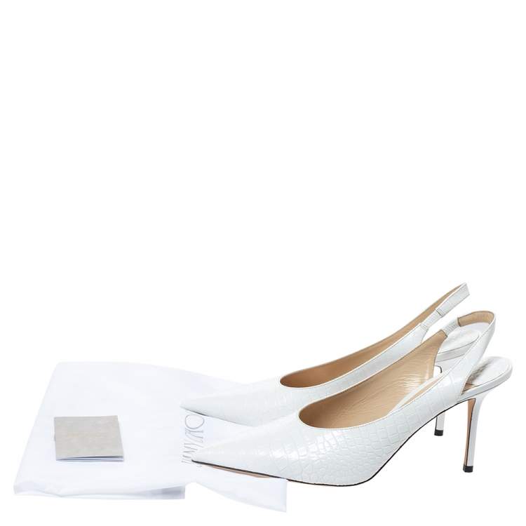 Pre Owned Jimmy Choo White Croc Embossed Leather Ivy Slingback Pumps Size 40