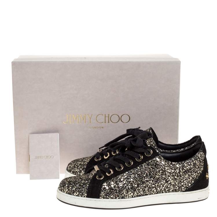 Jimmy Choo Black/Gold Glitter And Suede Leather Low Top Size 37 Jimmy | TLC