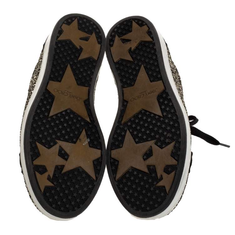 Pre Owned Jimmy Choo Black/Gold Glitter And Suede Leather Low Top Sneakers Size 37