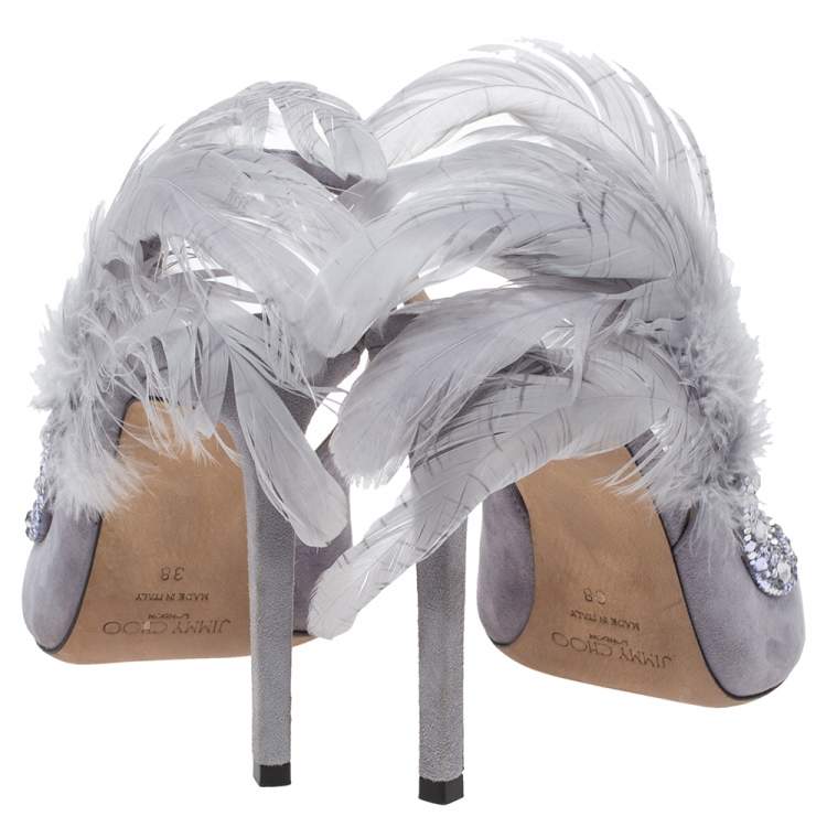 Pre Owned Jimmy Choo Lilac Suede Feather And Crystal Embellished Tacey Slingback Pumps Size 38