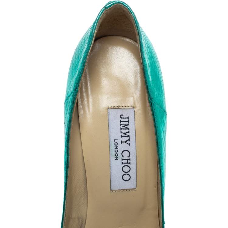 Pre Owned Jimmy Choo Metallic Python Embossed Leather Abel Pointed Pumps Size 38.5