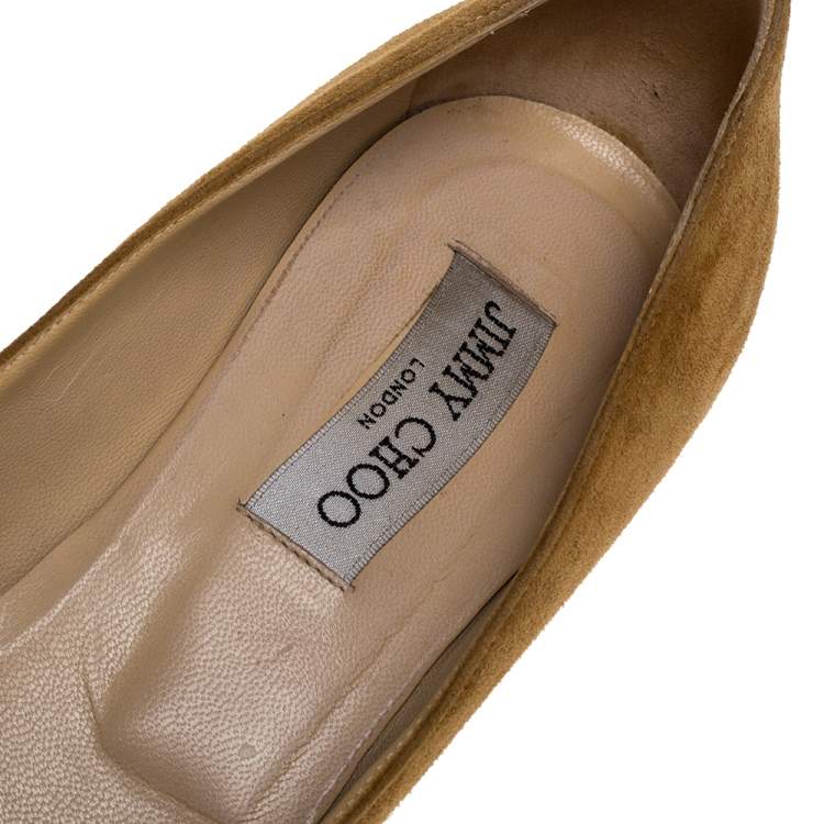 Pre Owned Jimmy Choo Tan Suede Aza Kitten Heel Pumps Size 39