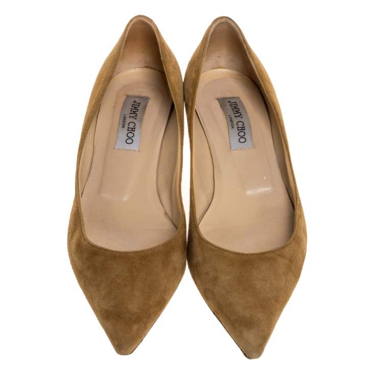 Pre Owned Jimmy Choo Tan Suede Aza Kitten Heel Pumps Size 39